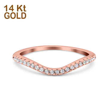 14K Rose Gold Contour Curved Half Eternity Band Ring Round Simulated Cubic Zirconia Size-7